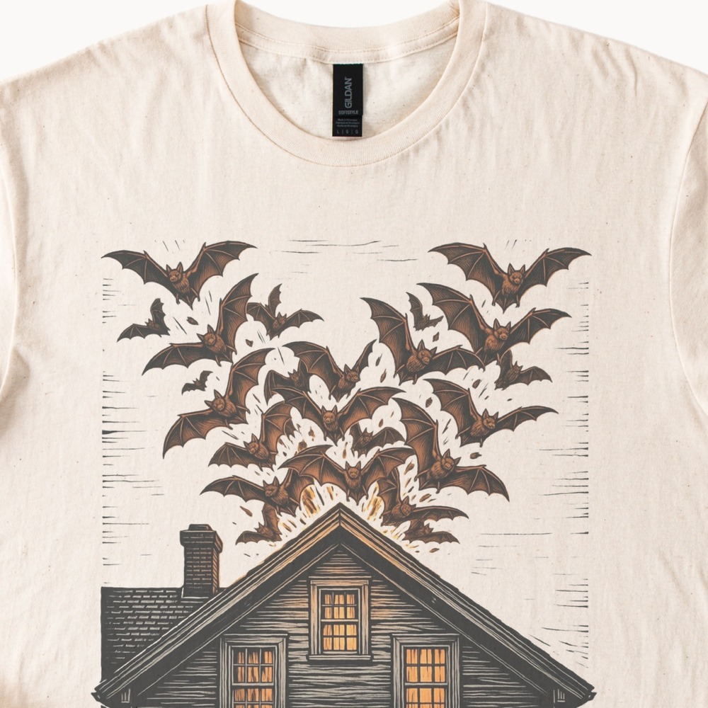 Bats Erupting from a Haunted House Rooftop Tee